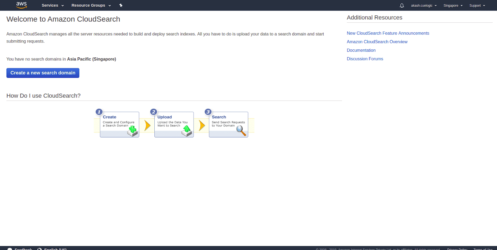 screenshot of Amazon Cloud Search